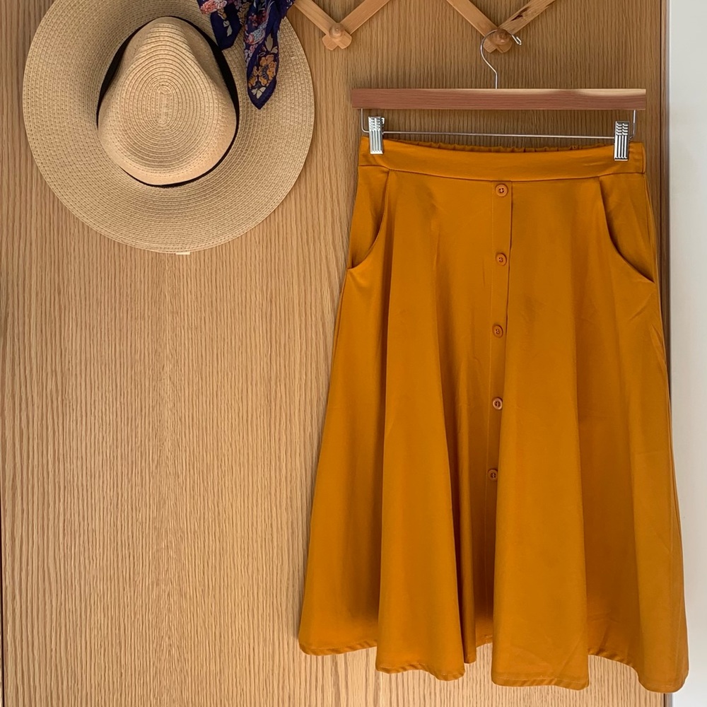 Mustard Button-Front A-Line Skirt